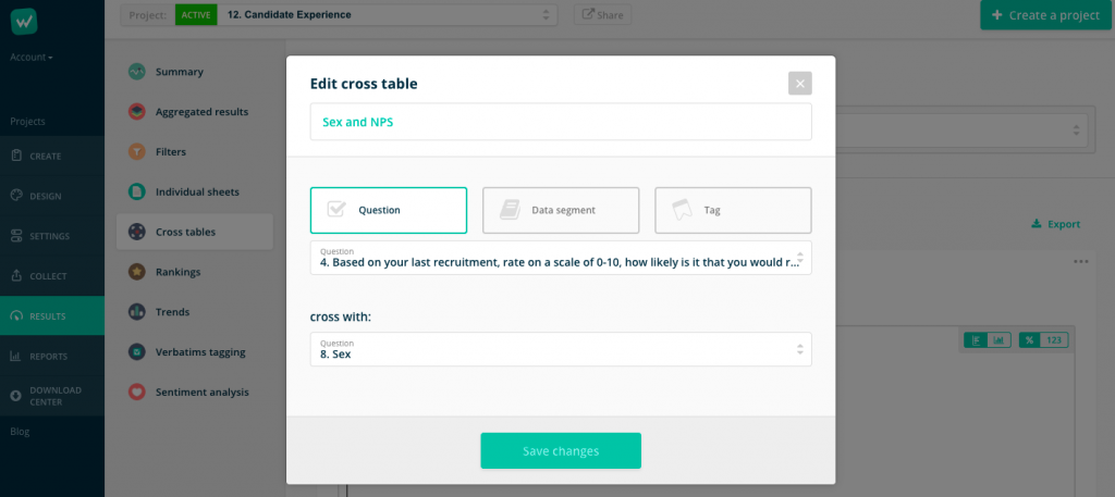 cross tables in analysis of the online survey results - startquestion