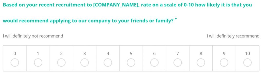 NPS is a common question in Canidate Experience Survey