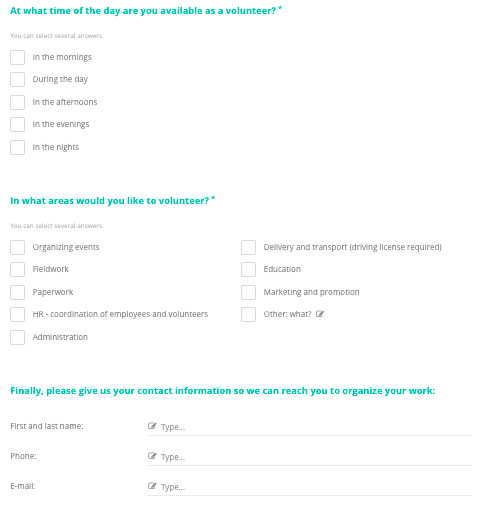 volunteer organization survey example