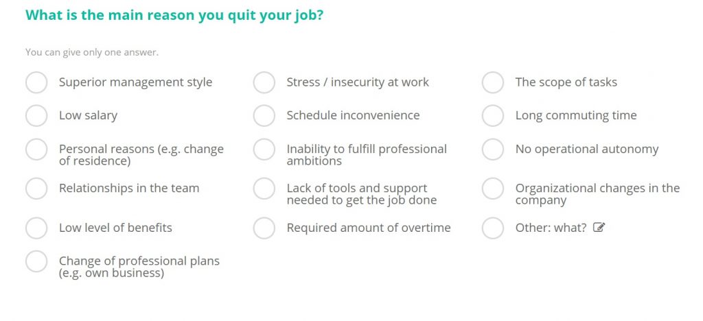 Exit interview question about reasons of leaving the job